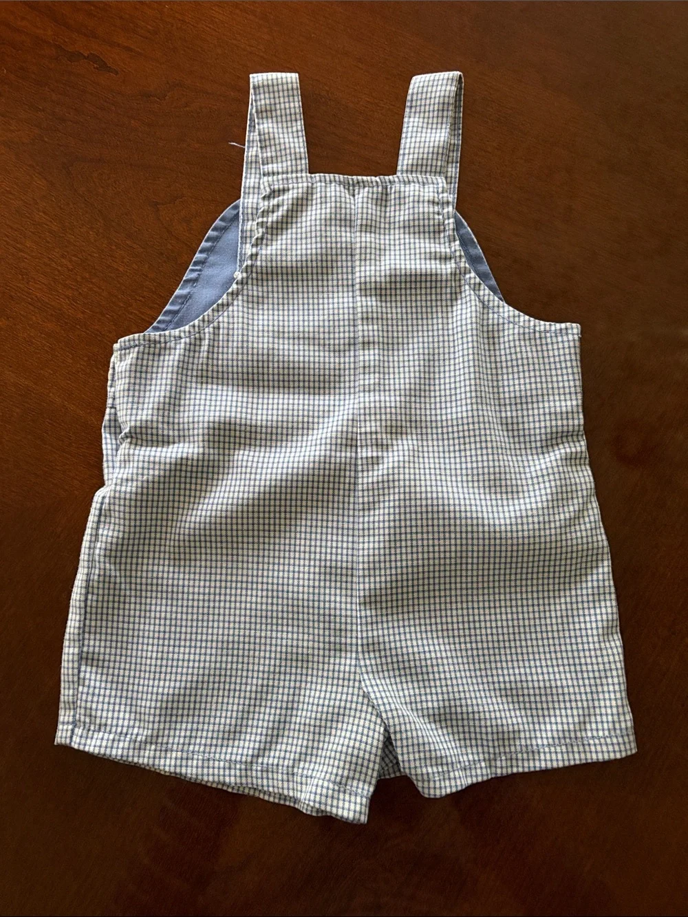 Carter's Blue Gingham Shortalls with Sailboat Patch